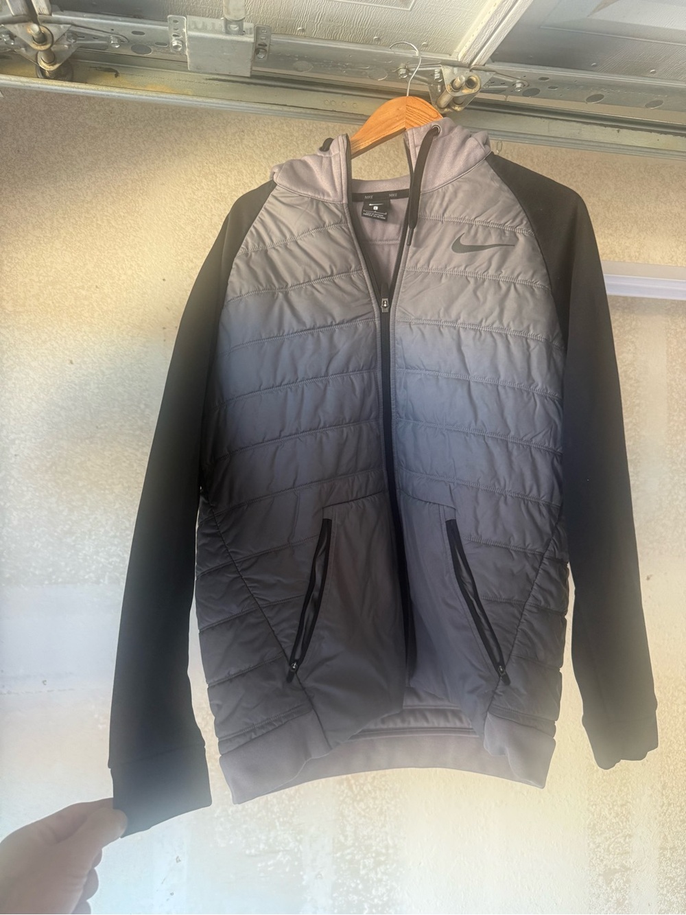 Nike Quilted Hooded Puffer Jacket in Gray and Black